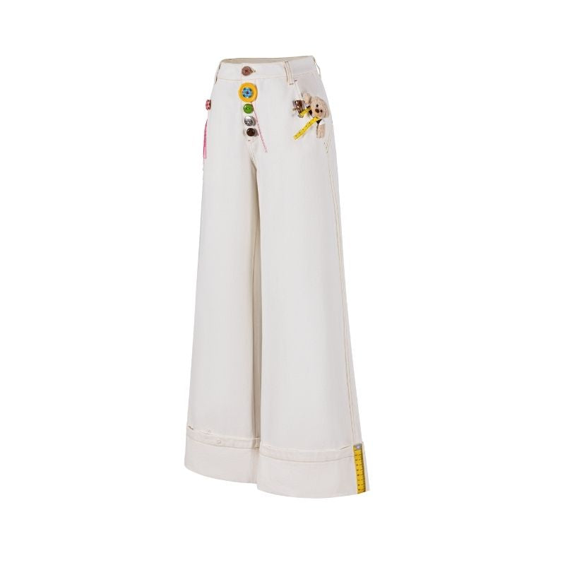 13DE MARZO Tailor Bear Button Jeans White - 13DE MARZO