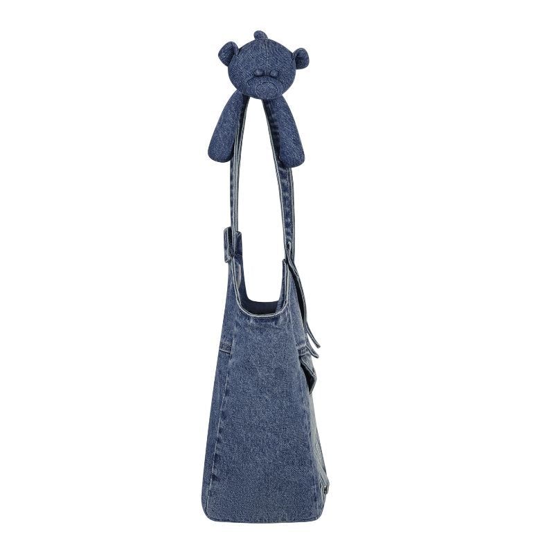 13DE MARZO Bear Denim Jacket  Tote Bag Blue - 13DE MARZO