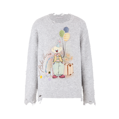 13DE MARZO Birthday Clown Bear Illustration Sweater Grey