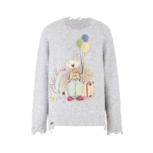 13DE MARZO Birthday Clown Bear Illustration Sweater Grey