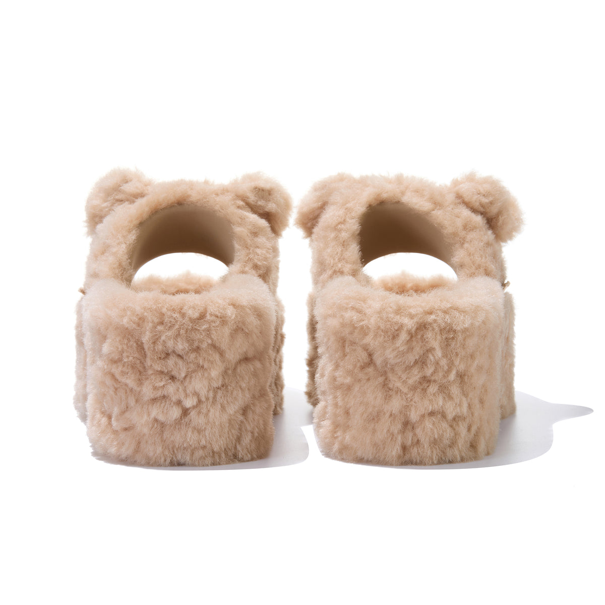13DE MARZO Furry Bear Head Slippers Khaki - 13DE MARZO