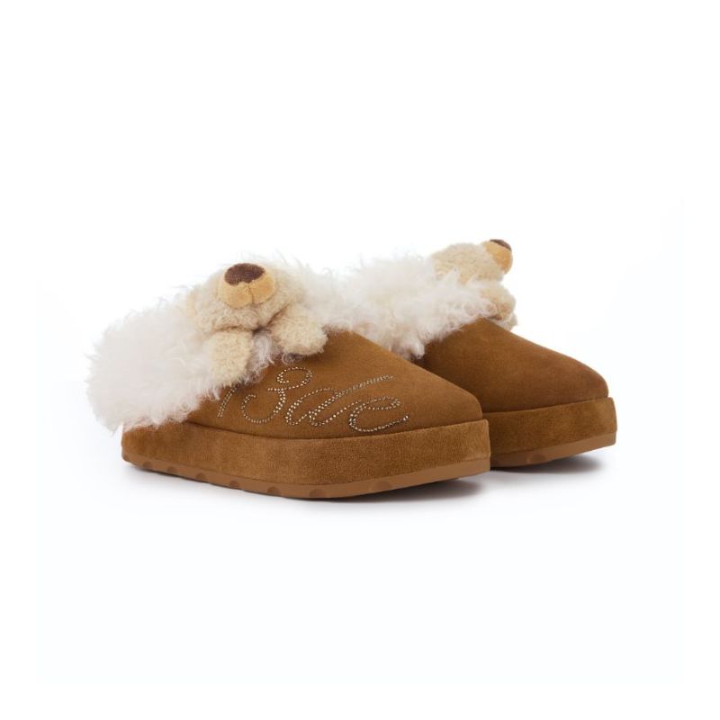 13DE MARZO Logo Fuzzy Snow Slippers Khaki - 13DE MARZO