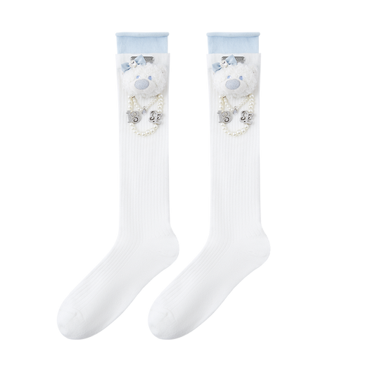 13DE MARZO Double-Layer Contrast Crew Socks White