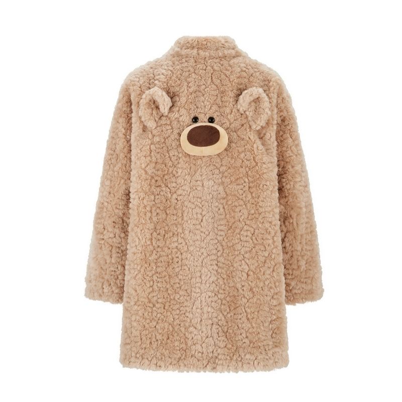 13DE MARZO Bear Fuzzy Long Coat Khaki - 13DE MARZO