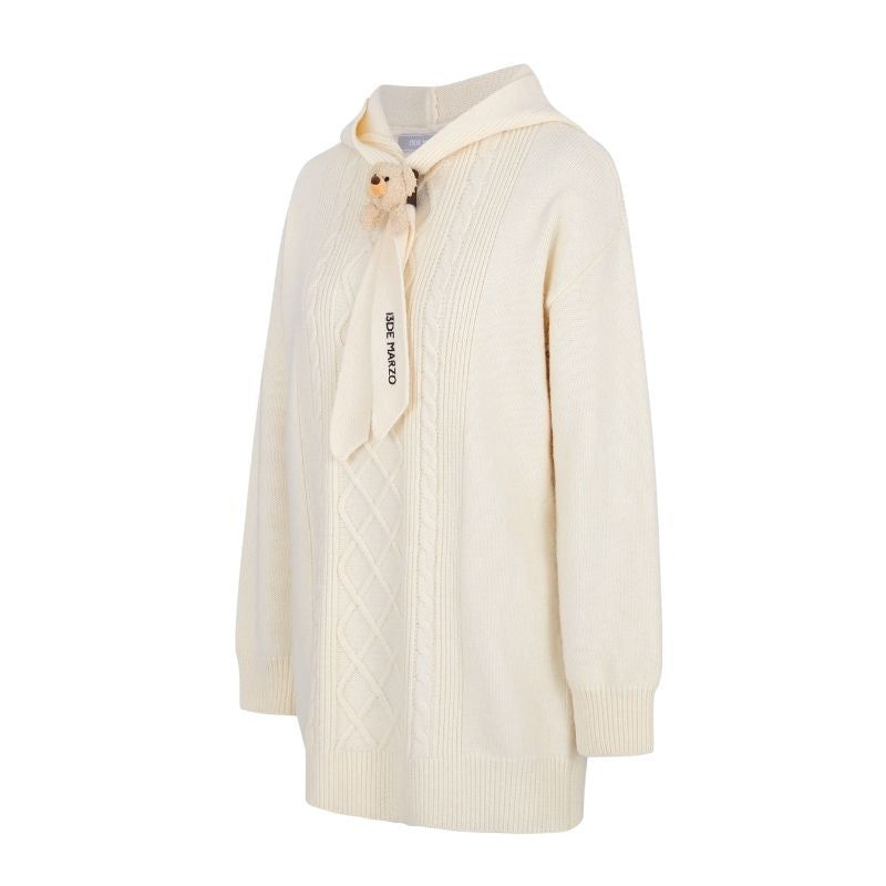 13DE MARZO Bear Knit Hoodie Dress Beige - 13DE MARZO