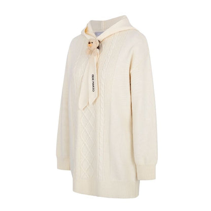 13DE MARZO Bear Knit Hoodie Dress Beige - 13DE MARZO