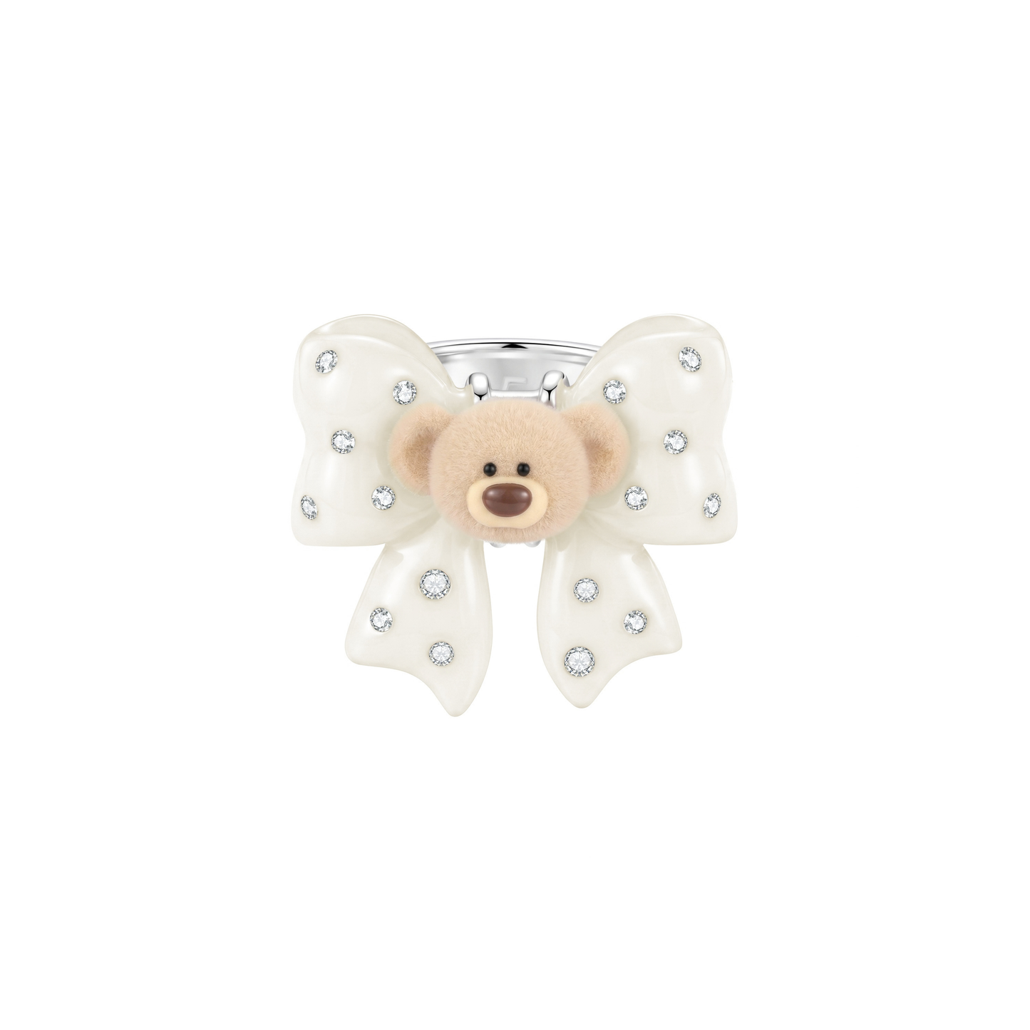 13DE MARZO Mini Bear Bow Ring White