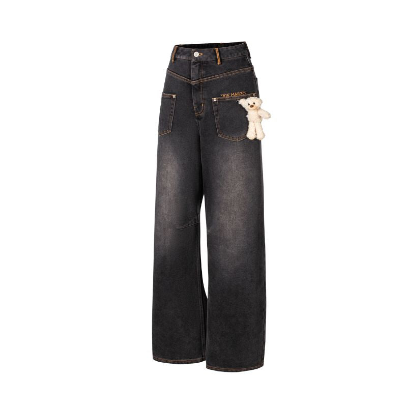 13DE MARZO Bear Brushed Relaxed Jeans Black - 13DE MARZO
