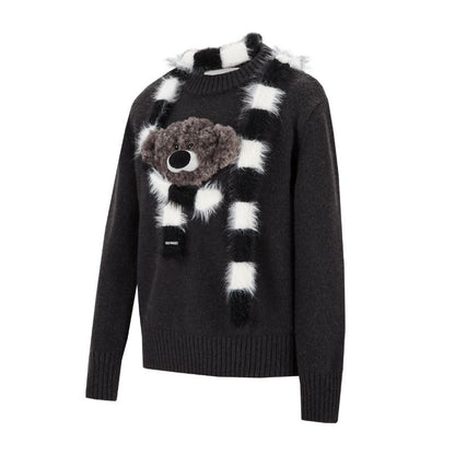 13DE MARZO Bear Thin Scarf Sweater Dark Grey - 13DE MARZO