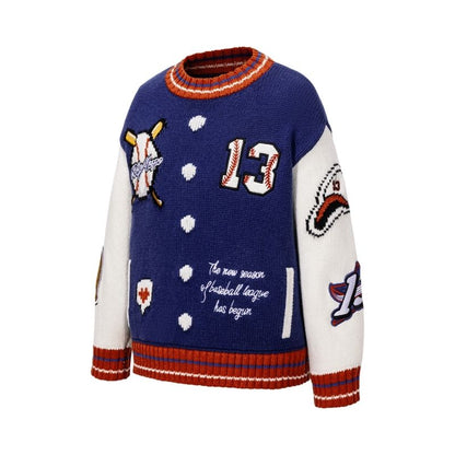 13DE MARZO Pixel Bear Baseball Sweater Blue - 13DE MARZO