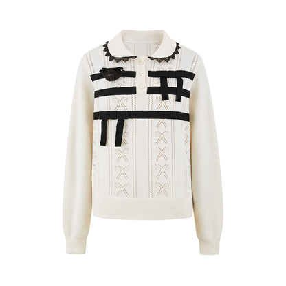 13DE MARZO Knitted Polo Collar Pullover