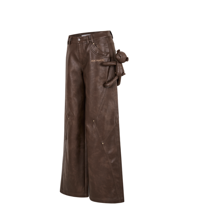 13DE MARZO Bear Lined Leather Pants Brown - 13DE MARZO
