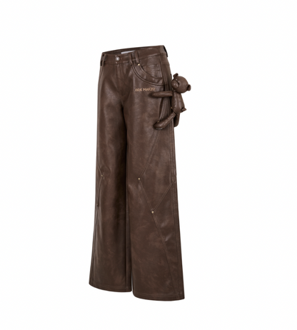 13DE MARZO Bear Lined Leather Pants Brown - 13DE MARZO