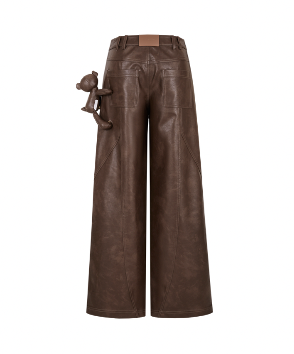 13DE MARZO Bear Lined Leather Pants Brown - 13DE MARZO