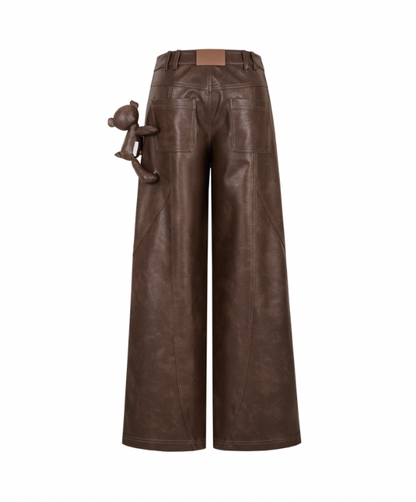 13DE MARZO Bear Lined Leather Pants Brown - 13DE MARZO