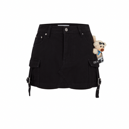 13DE MARZO Camera Bear Cargo Skirt Black - 13DE MARZO