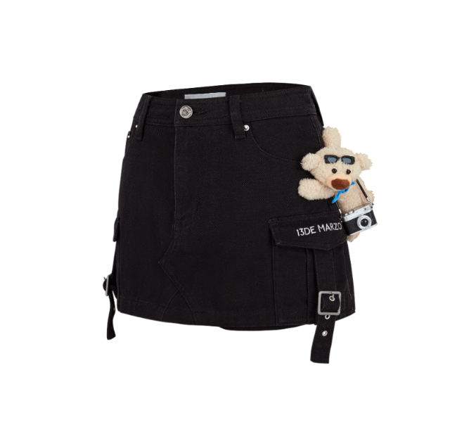 13DE MARZO Camera Bear Cargo Skirt Black - 13DE MARZO