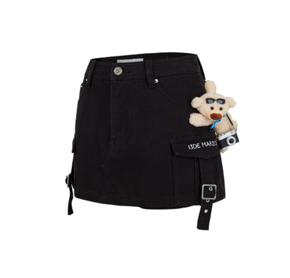 13DE MARZO Camera Bear Cargo Skirt Black - 13DE MARZO