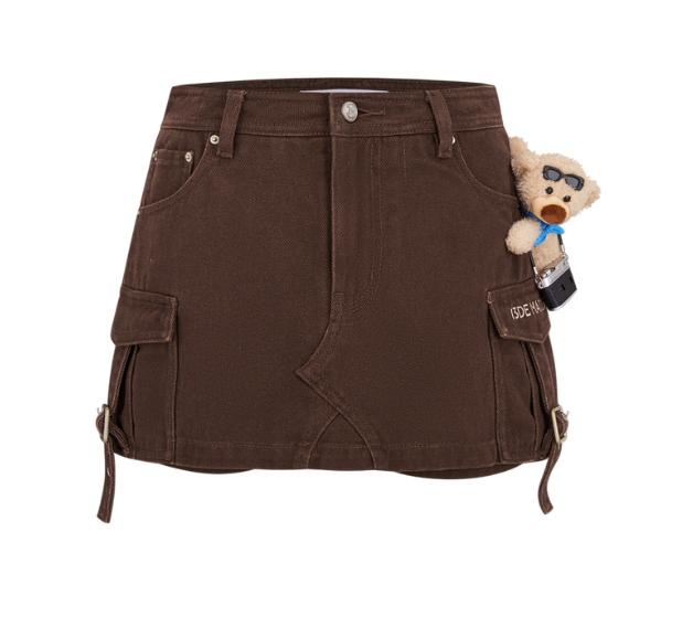 13DE MARZO Camera Bear Cargo Skirt Brown - 13DE MARZO