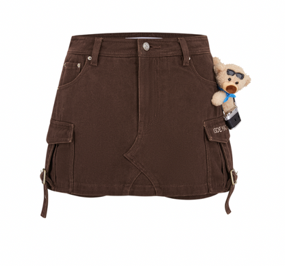 13DE MARZO Camera Bear Cargo Skirt Brown - 13DE MARZO