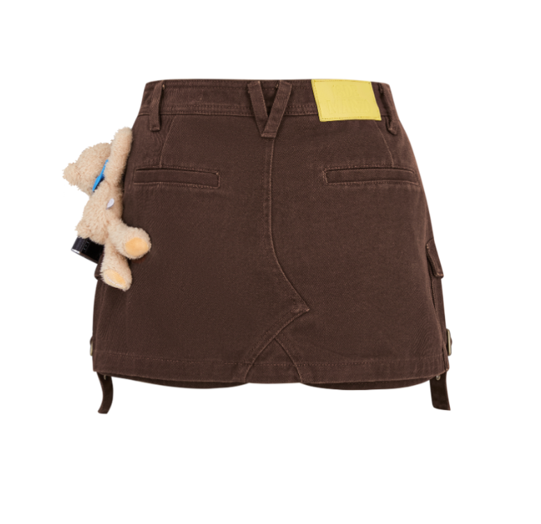 13DE MARZO Camera Bear Cargo Skirt Brown - 13DE MARZO
