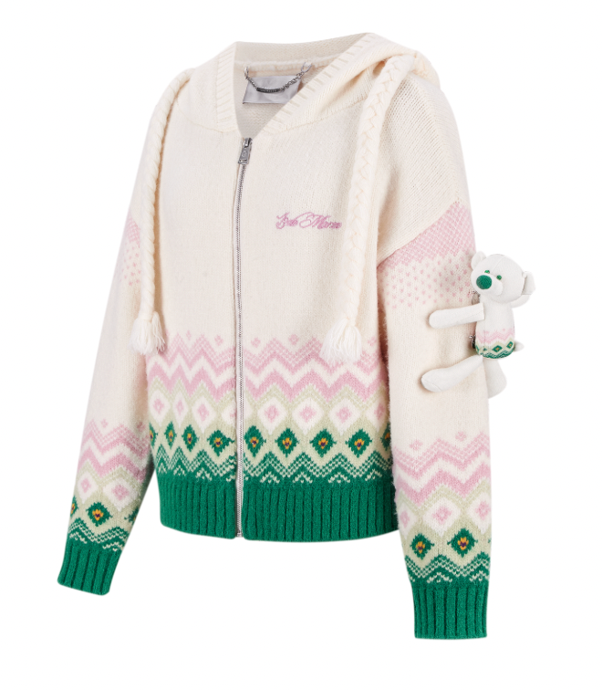13DE MARZO Fair Isle Bear Cardigan Beige - 13DE MARZO