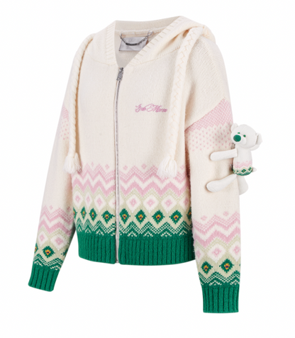 13DE MARZO Fair Isle Bear Cardigan Beige - 13DE MARZO