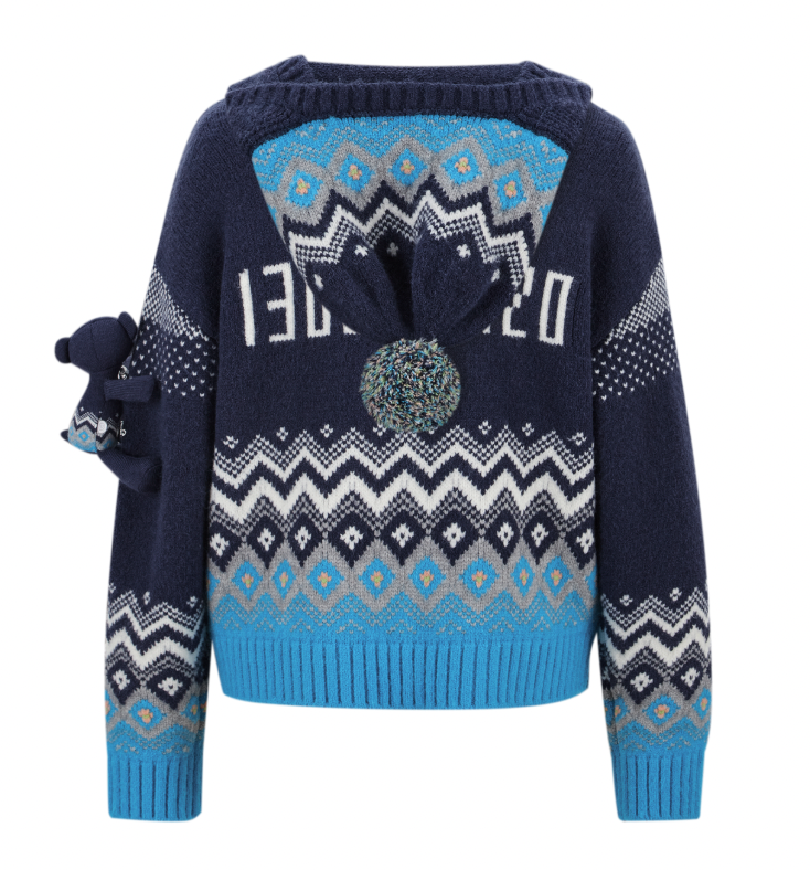 13DE MARZO Fair Isle Bear Cardigan Navy Blue - 13DE MARZO
