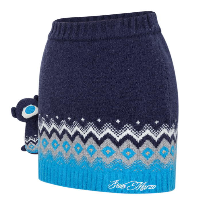 13DE MARZO Fair Isle Bear Knit Dress Navy Blue - 13DE MARZO