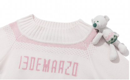 13DE MARZO Fair Isle Bear Off Shoulder Sweater Beige - 13DE MARZO