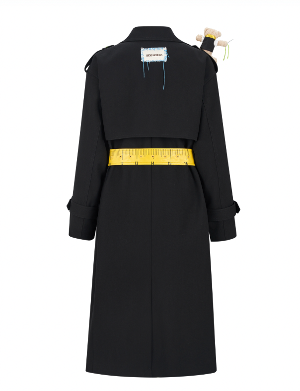 13DE MARZO Tailor Bear Ruler Trench Coat Black - 13DE MARZO