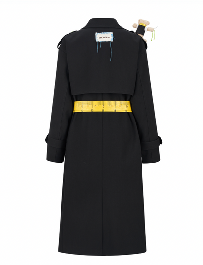 13DE MARZO Tailor Bear Ruler Trench Coat Black - 13DE MARZO