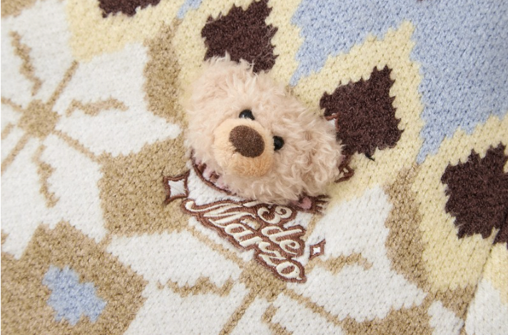 13DE MARZO Fair Isle Bear Knit Short Cardigan - 13DE MARZO