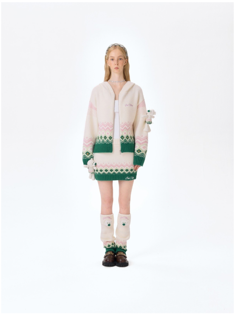 13DE MARZO Fair Isle Bear Cardigan Beige - 13DE MARZO