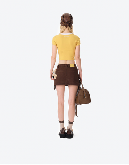 13DE MARZO Camera Bear Cargo Skirt Brown - 13DE MARZO