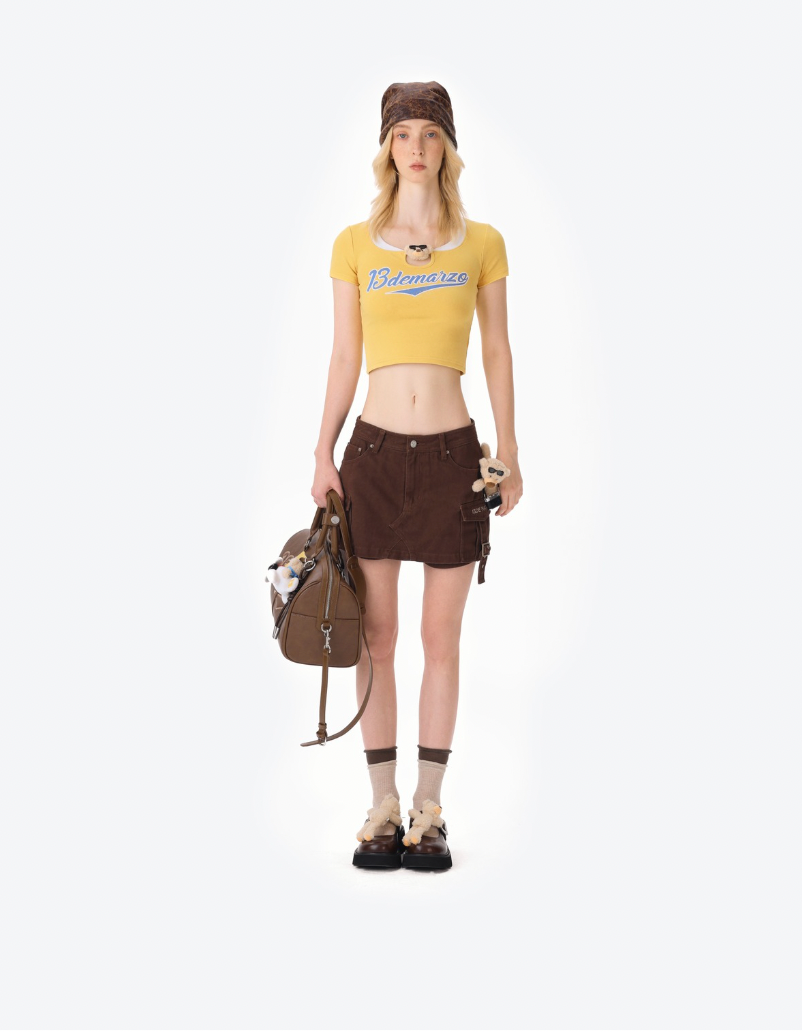 13DE MARZO Camera Bear Cargo Skirt Brown - 13DE MARZO