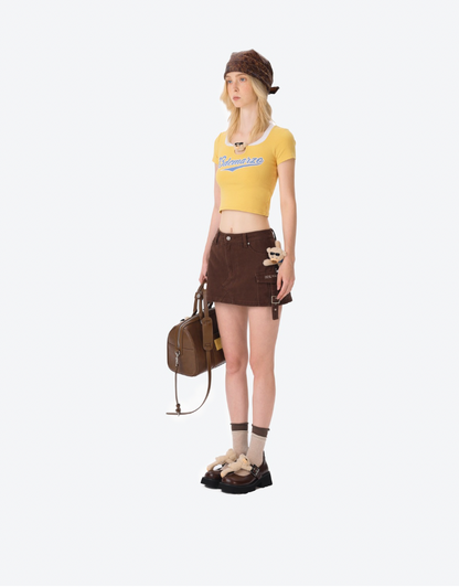 13DE MARZO Camera Bear Cargo Skirt Brown - 13DE MARZO