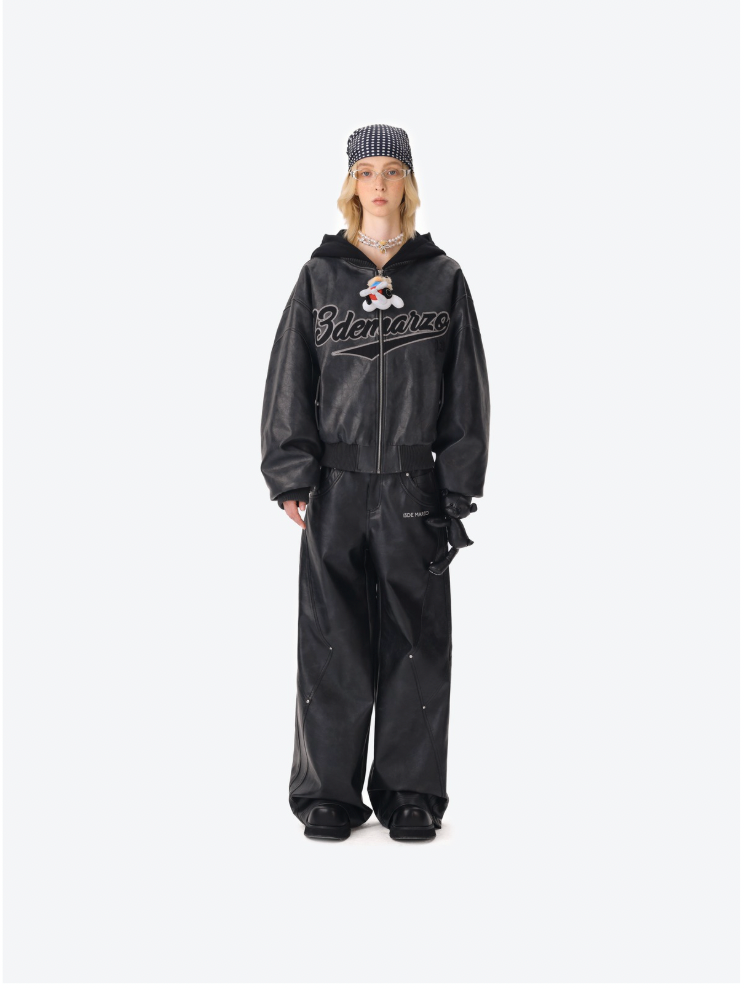 13DE MARZO Bear Lined Leather Pants Black - 13DE MARZO