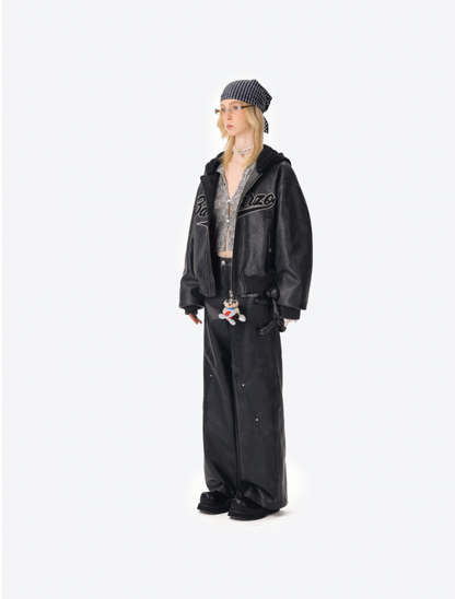 13DE MARZO Bear Lined Leather Pants Black - 13DE MARZO