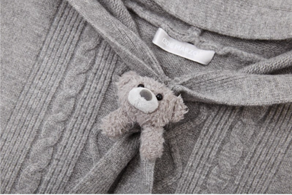 13DE MARZO Bear Knit Hoodie Dress Grey - 13DE MARZO