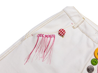 13DE MARZO Tailor Bear Button Jeans White - 13DE MARZO