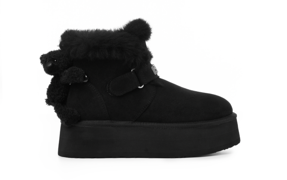 13DE MARZO Bear Plush Snow Boots Black - 13DE MARZO