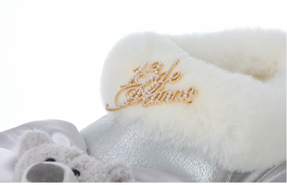 13DE MARZO Bear Fuzzy Snow Slippers Silver - 13DE MARZO