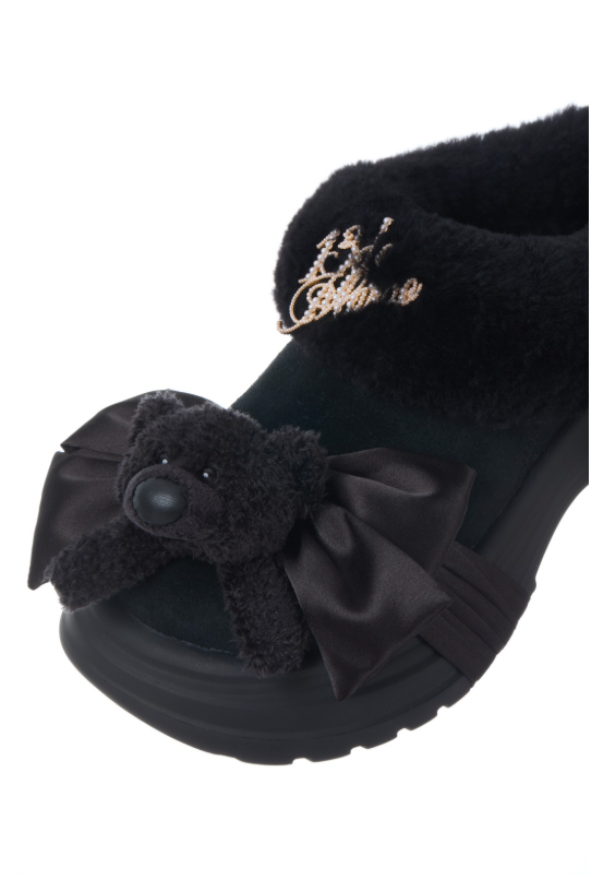 13DE MARZO Bear Fuzzy Snow Slippers Black - 13DE MARZO