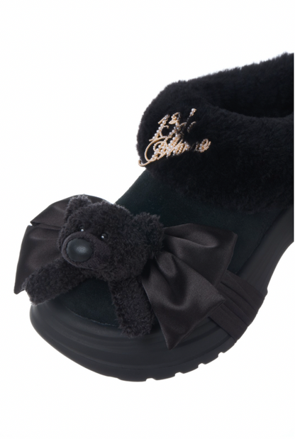 13DE MARZO Bear Fuzzy Snow Slippers Black - 13DE MARZO