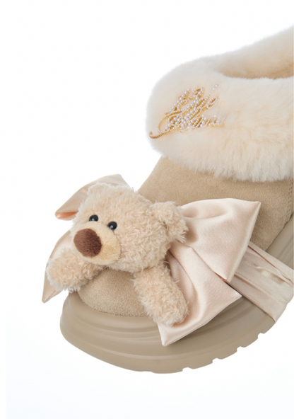 13DE MARZO Bear Fuzzy Snow Slippers Khaki - 13DE MARZO