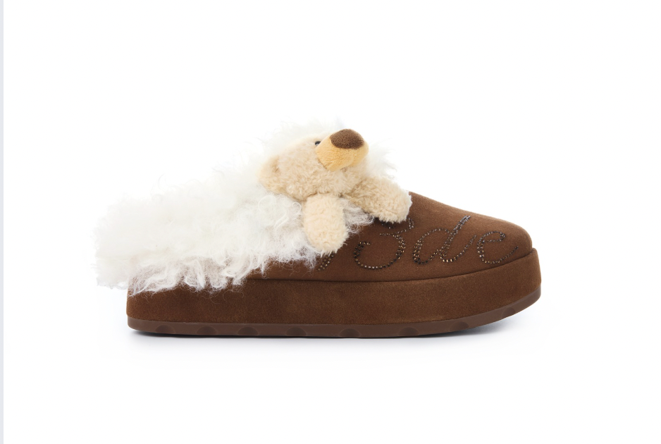 13DE MARZO Logo Fuzzy Snow Slippers Brown - 13DE MARZO