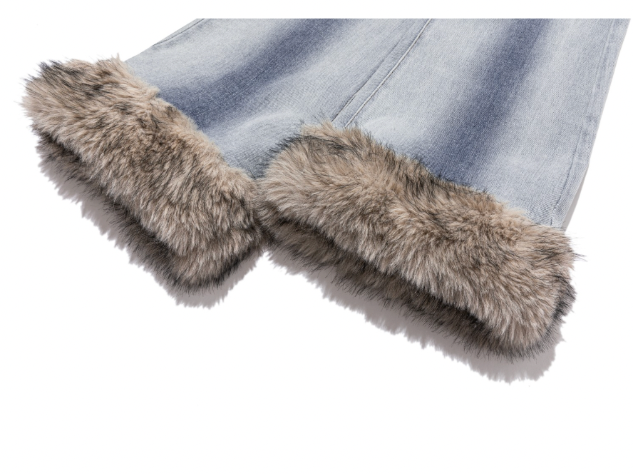 13DE MARZO Bear Vintage Fur Bell Bottom Jeans Blue - 13DE MARZO