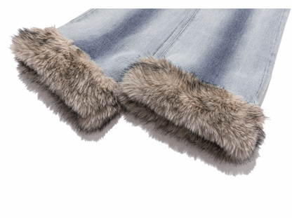 13DE MARZO Bear Vintage Fur Bell Bottom Jeans Blue - 13DE MARZO