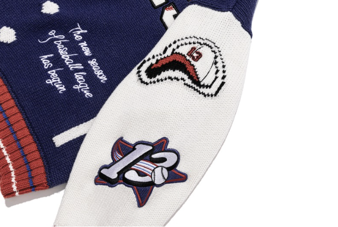 13DE MARZO Pixel Bear Baseball Sweater Blue - 13DE MARZO